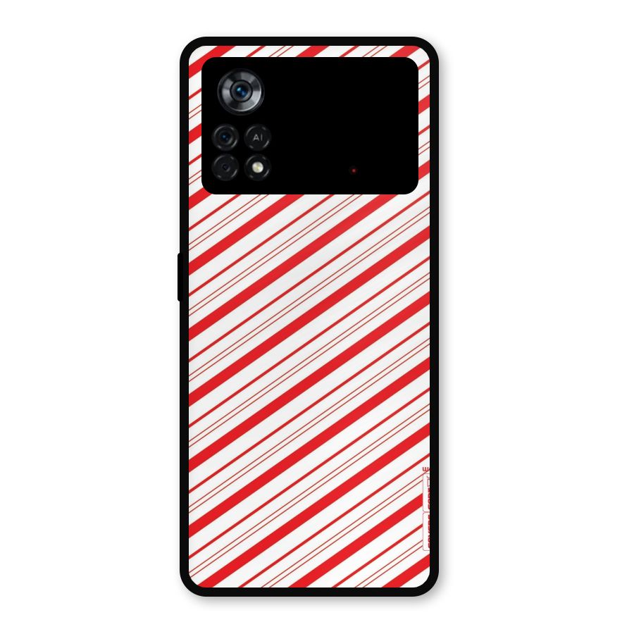 Red And White Diagonal Stripes Metal Back Case for Poco X4 Pro 5G