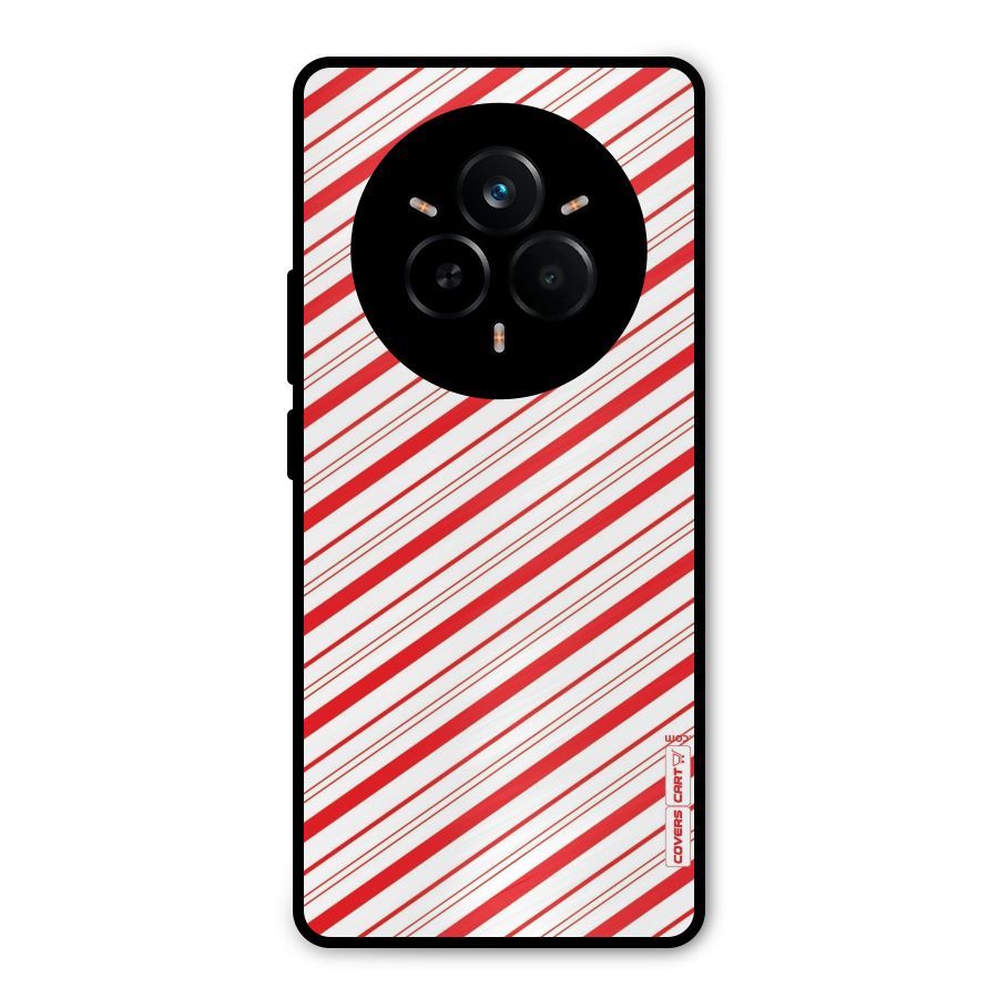 Red And White Diagonal Stripes Metal Back Case for Realme 14 Pro