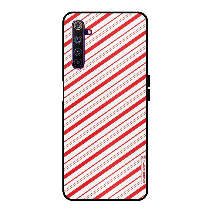 Red And White Diagonal Stripes Metal Back Case for Realme 6 Pro