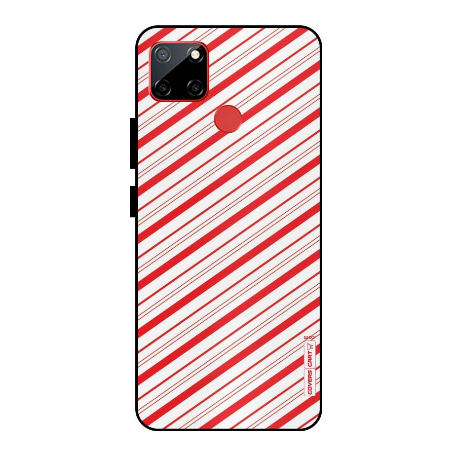 Red And White Diagonal Stripes Metal Back Case for Realme C12