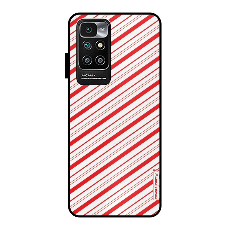 Red And White Diagonal Stripes Metal Back Case for Redmi 10 Prime