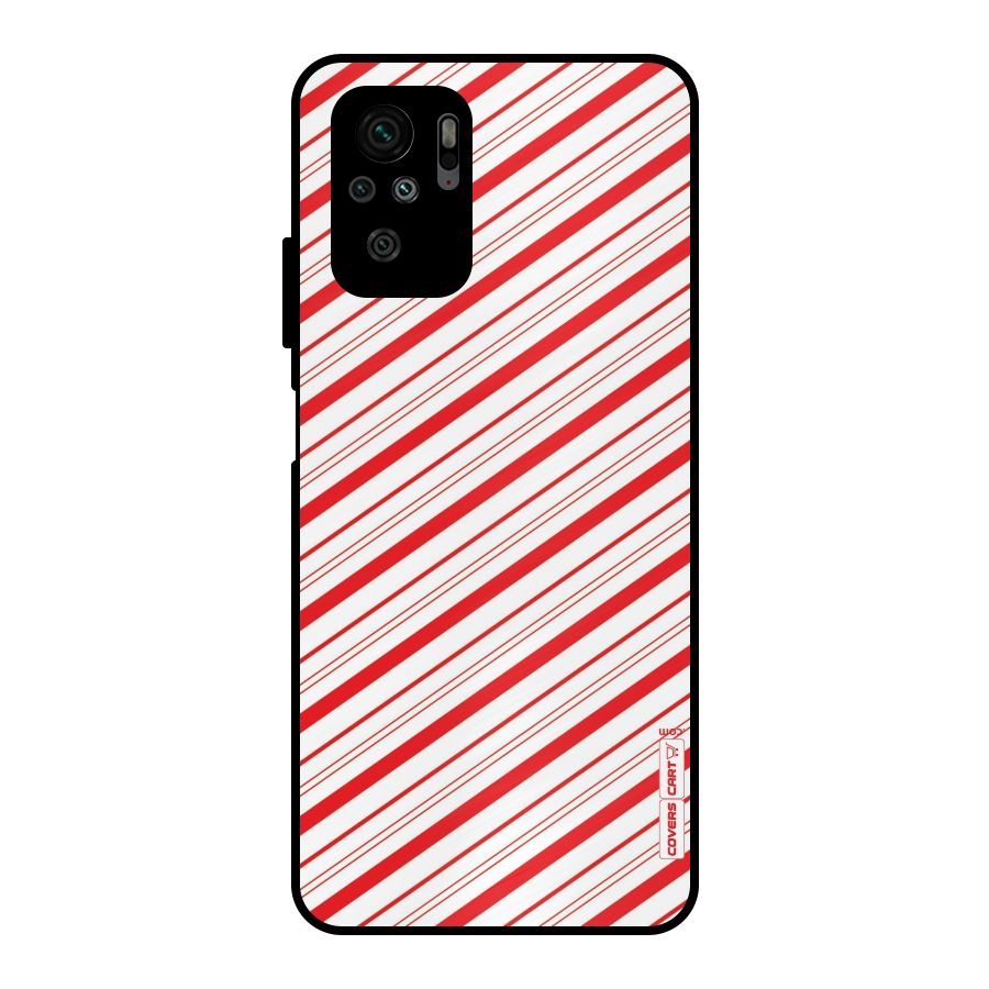 Red And White Diagonal Stripes Metal Back Case for Redmi Note 10S