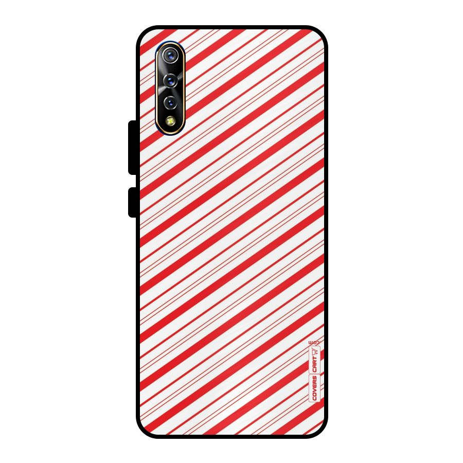 Red And White Diagonal Stripes Metal Back Case for Vivo S1