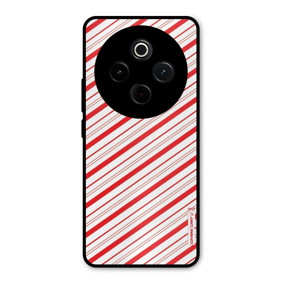 Red And White Diagonal Stripes Metal Back Case for Vivo T4