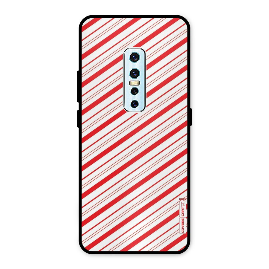 Red And White Diagonal Stripes Metal Back Case for Vivo V17 Pro