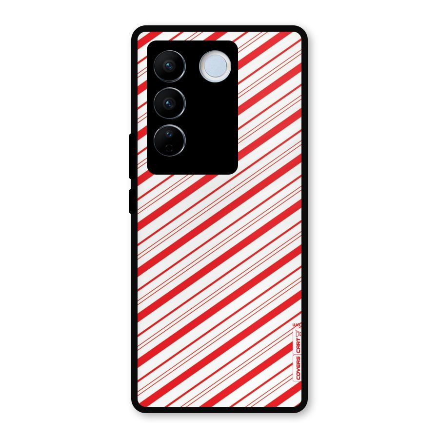Red And White Diagonal Stripes Metal Back Case for Vivo V27