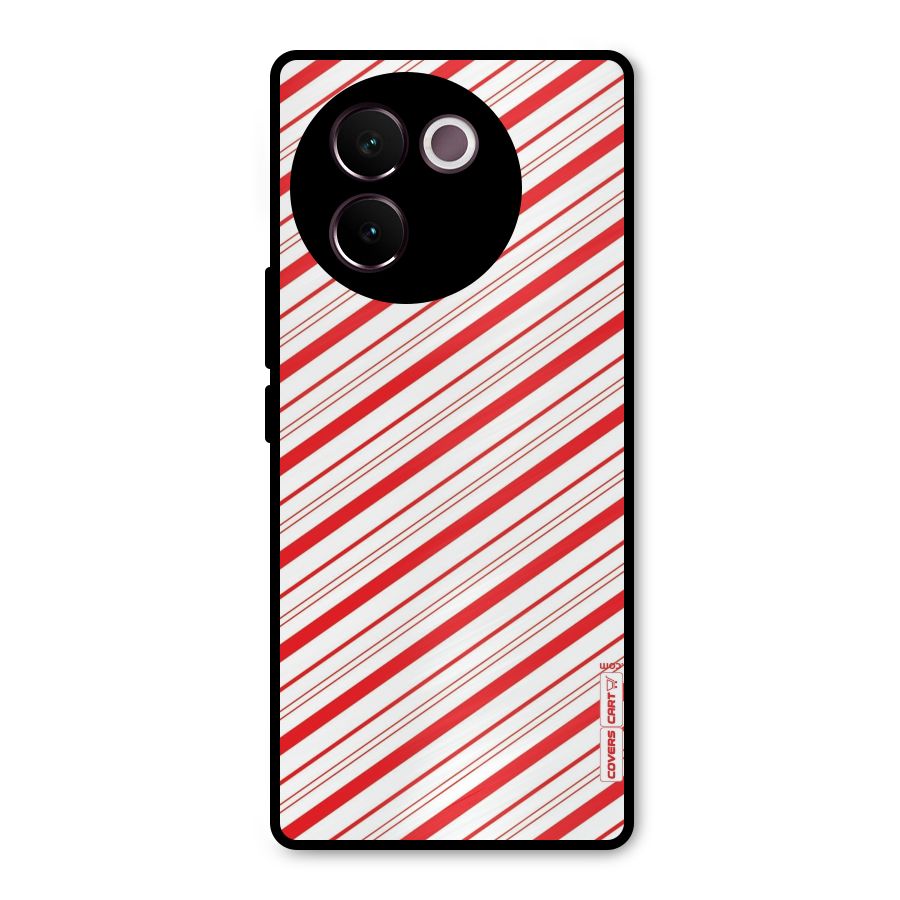Red And White Diagonal Stripes Metal Back Case for Vivo V30e