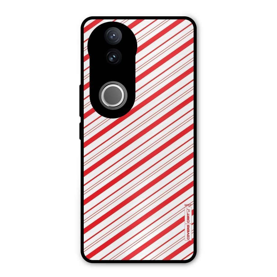 Red And White Diagonal Stripes Metal Back Case for Vivo V50e