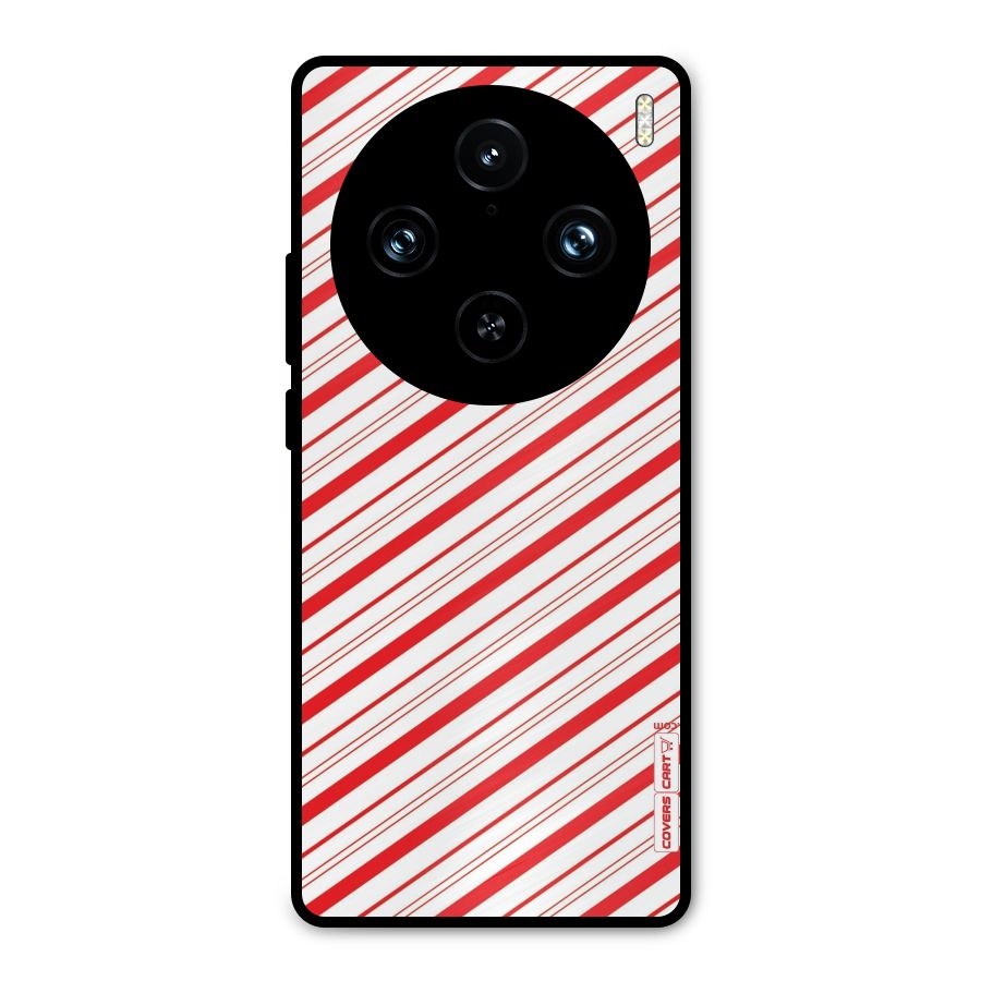 Red And White Diagonal Stripes Metal Back Case for Vivo X100 Pro
