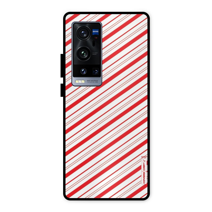 Red And White Diagonal Stripes Metal Back Case for Vivo X60 Pro Plus