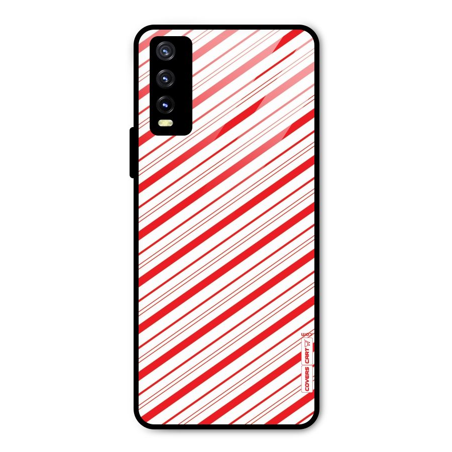 Red And White Diagonal Stripes Metal Back Case for Vivo Y20