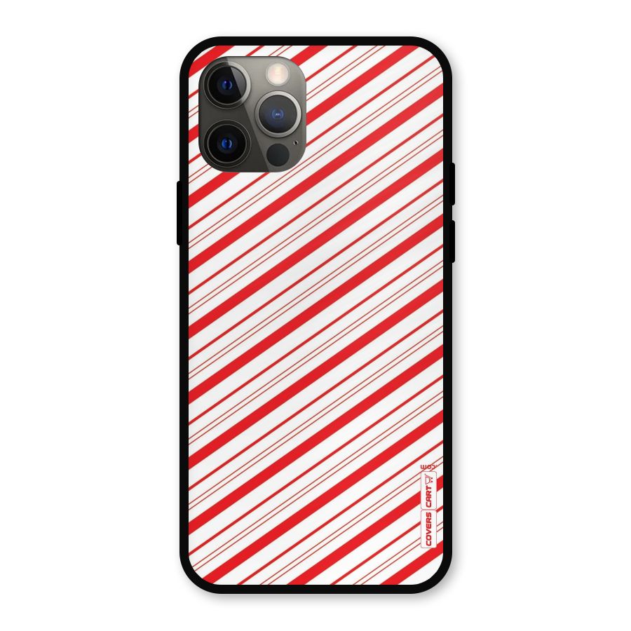 Red And White Diagonal Stripes Metal Back Case for iPhone 12 Pro