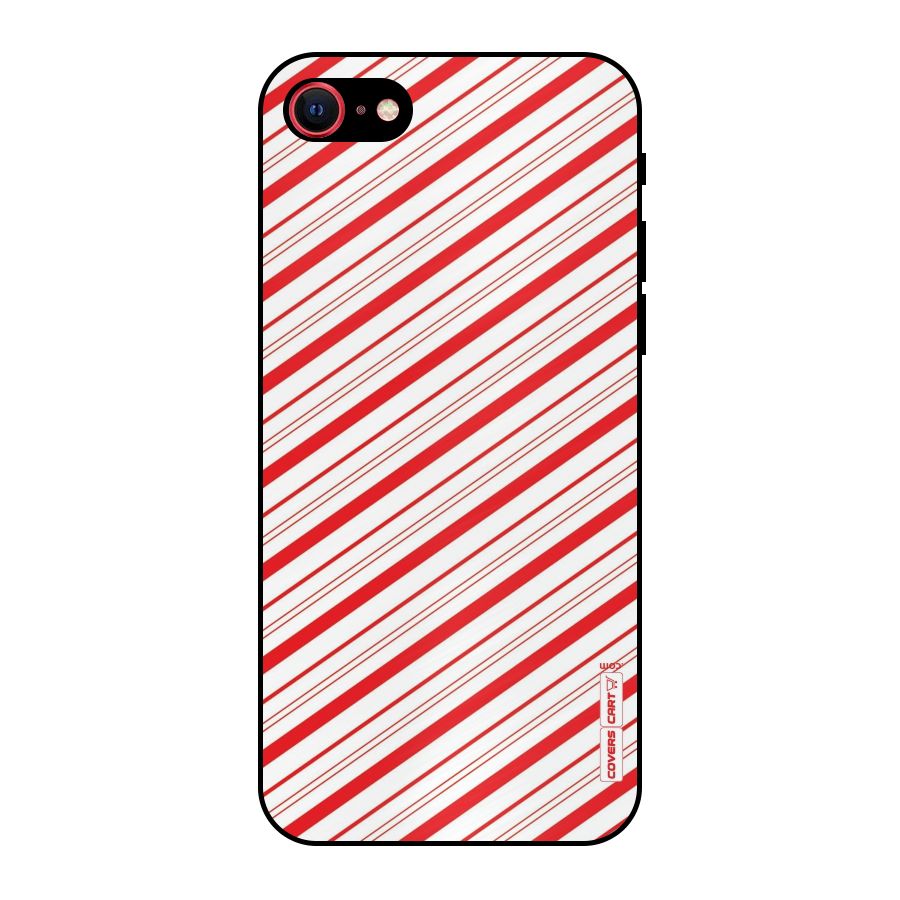 Red And White Diagonal Stripes Metal Back Case for iPhone 7