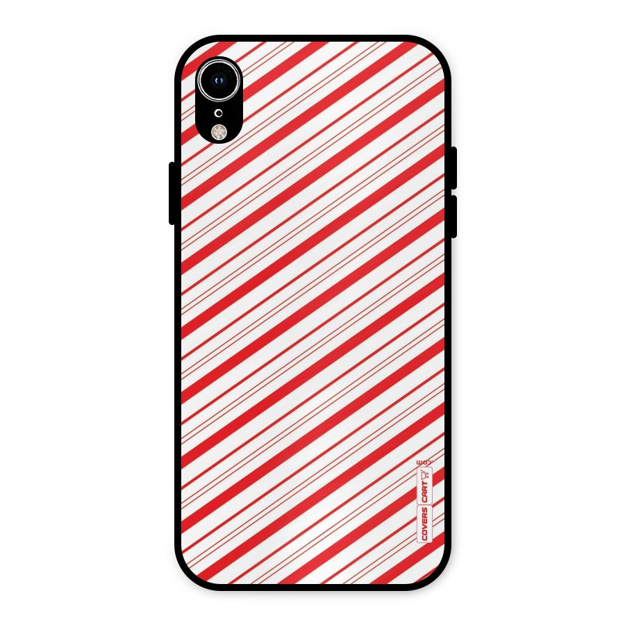 Red And White Diagonal Stripes Metal Back Case for iPhone XR