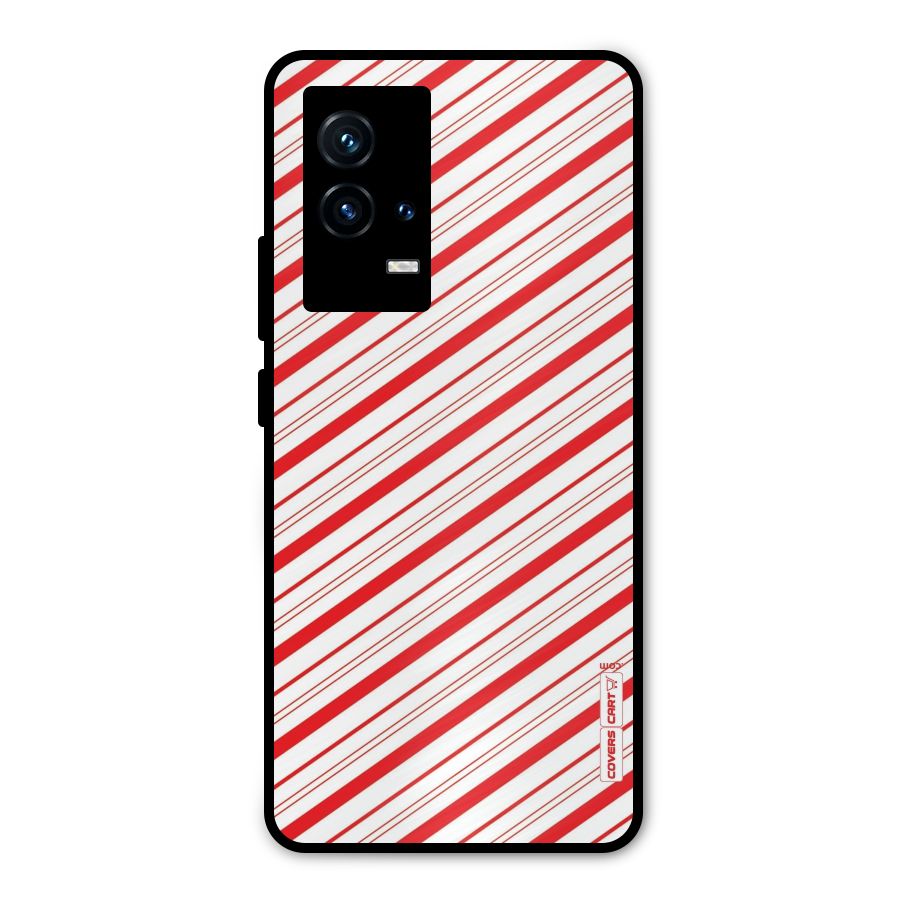 Red And White Diagonal Stripes Metal Back Case for iQOO 9 5G