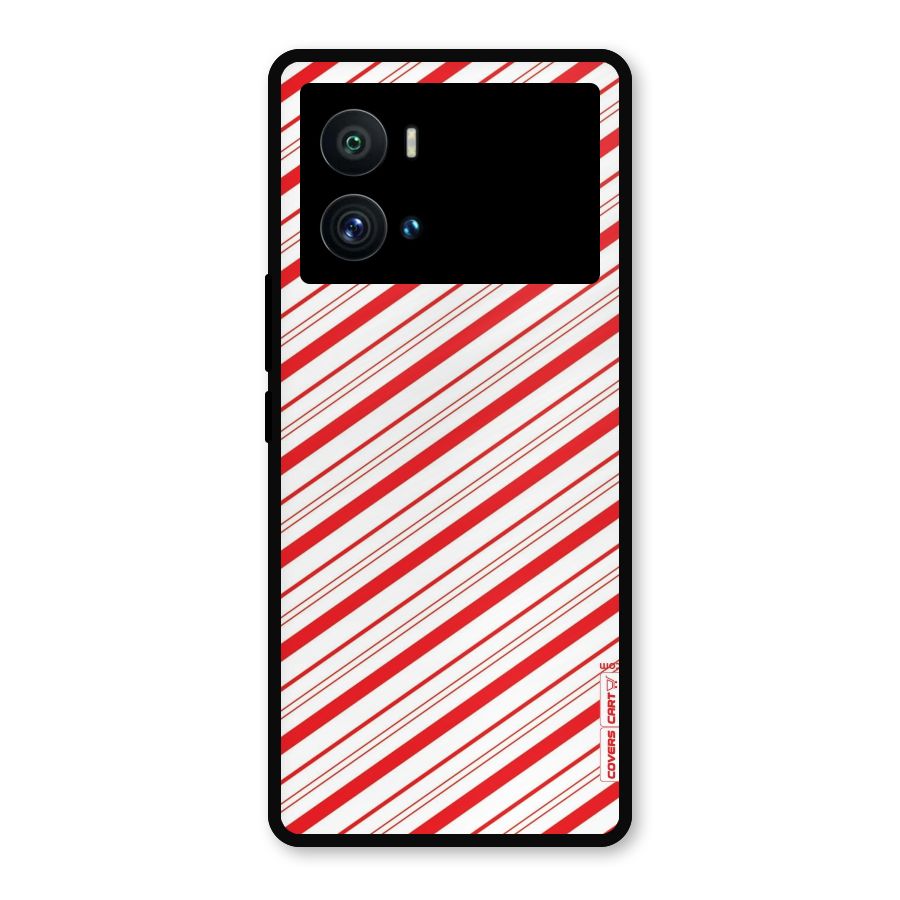 Red And White Diagonal Stripes Metal Back Case for iQOO 9 Pro