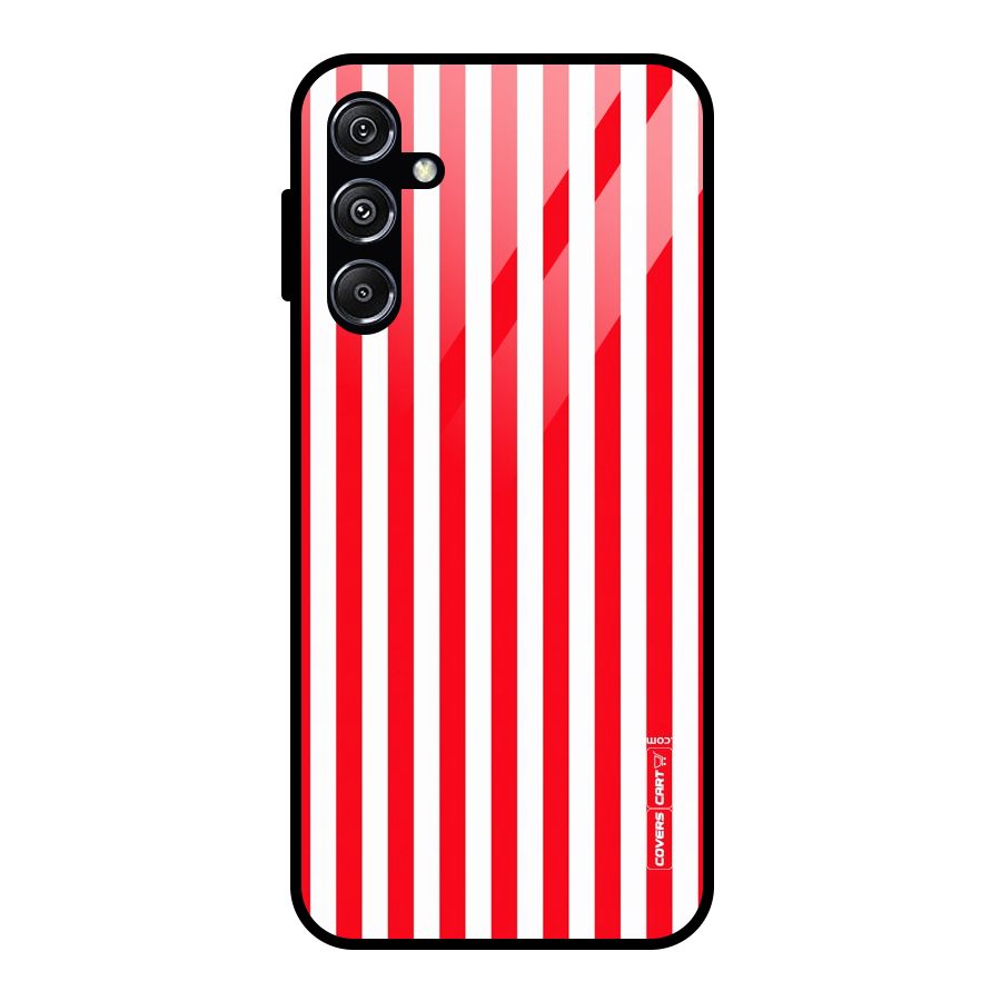 Red And White Straight Stripes Glass Back Case for Galaxy M34 5G