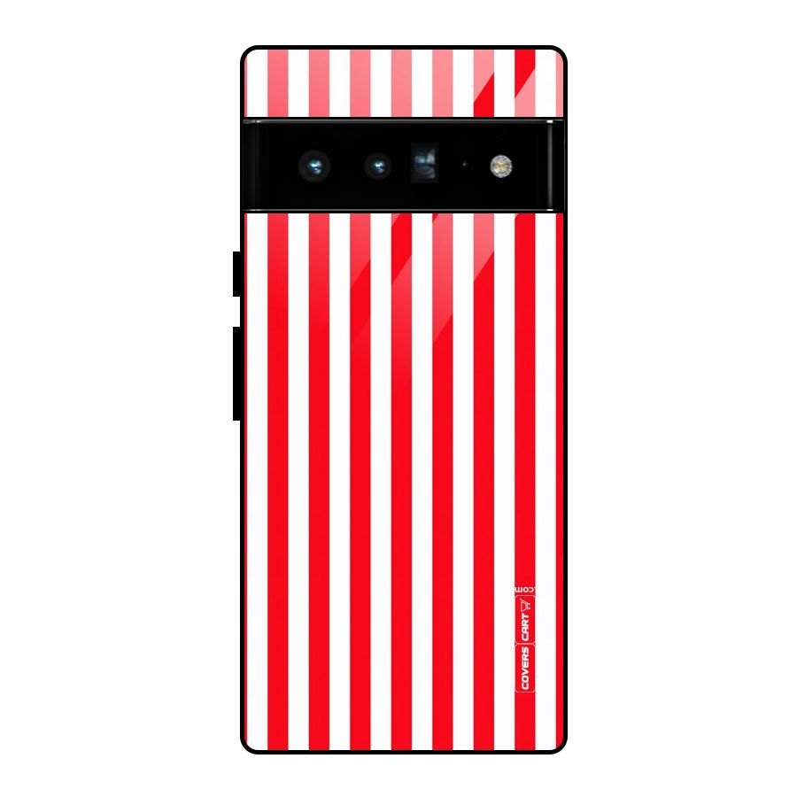 Red And White Straight Stripes Glass Back Case for Google Pixel 6 Pro