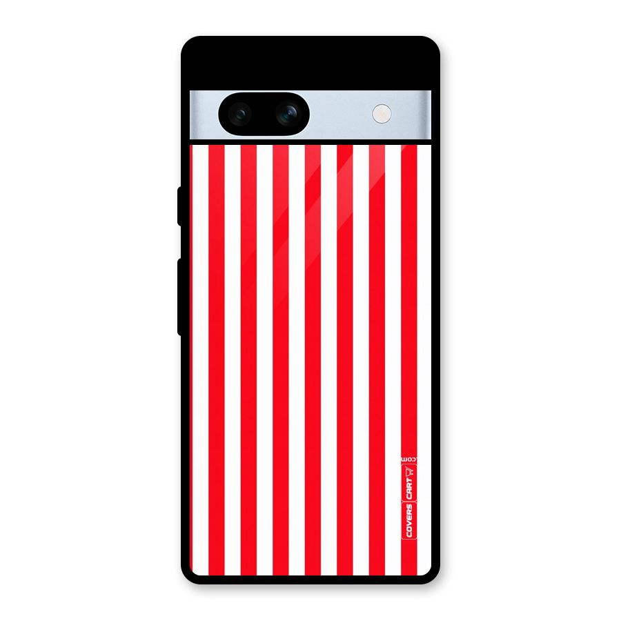 Red And White Straight Stripes Glass Back Case for Google Pixel 7a