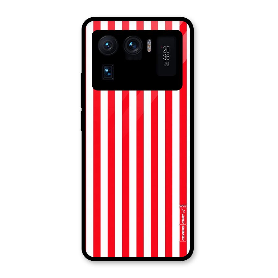 Red And White Straight Stripes Glass Back Case for Mi 11 Ultra