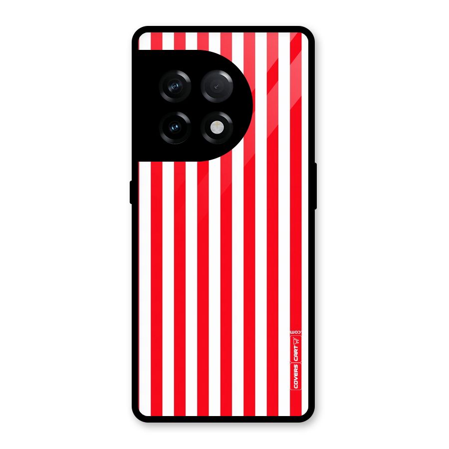 Red And White Straight Stripes Glass Back Case for OnePlus 11R
