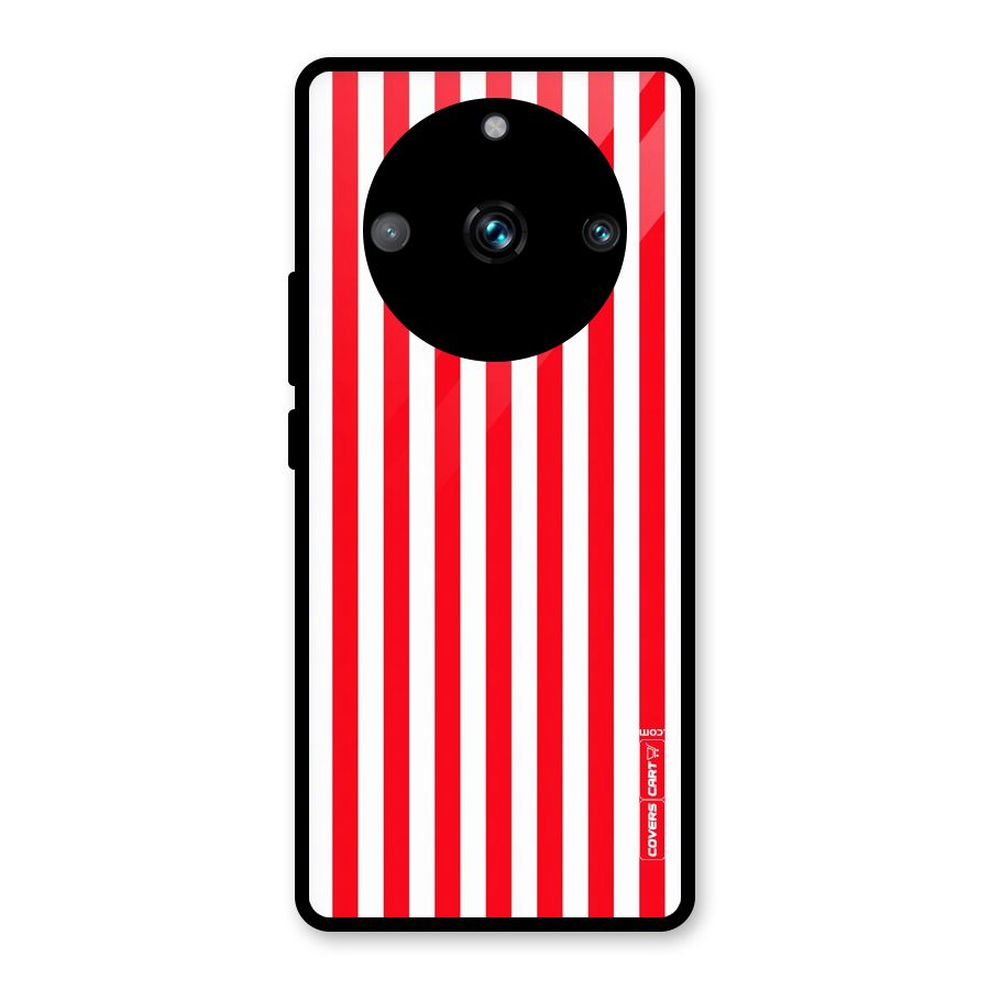 Red And White Straight Stripes Glass Back Case for Realme 11 Pro