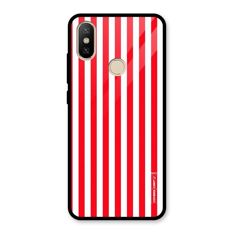 Red And White Straight Stripes Glass Back Case for Redmi A2