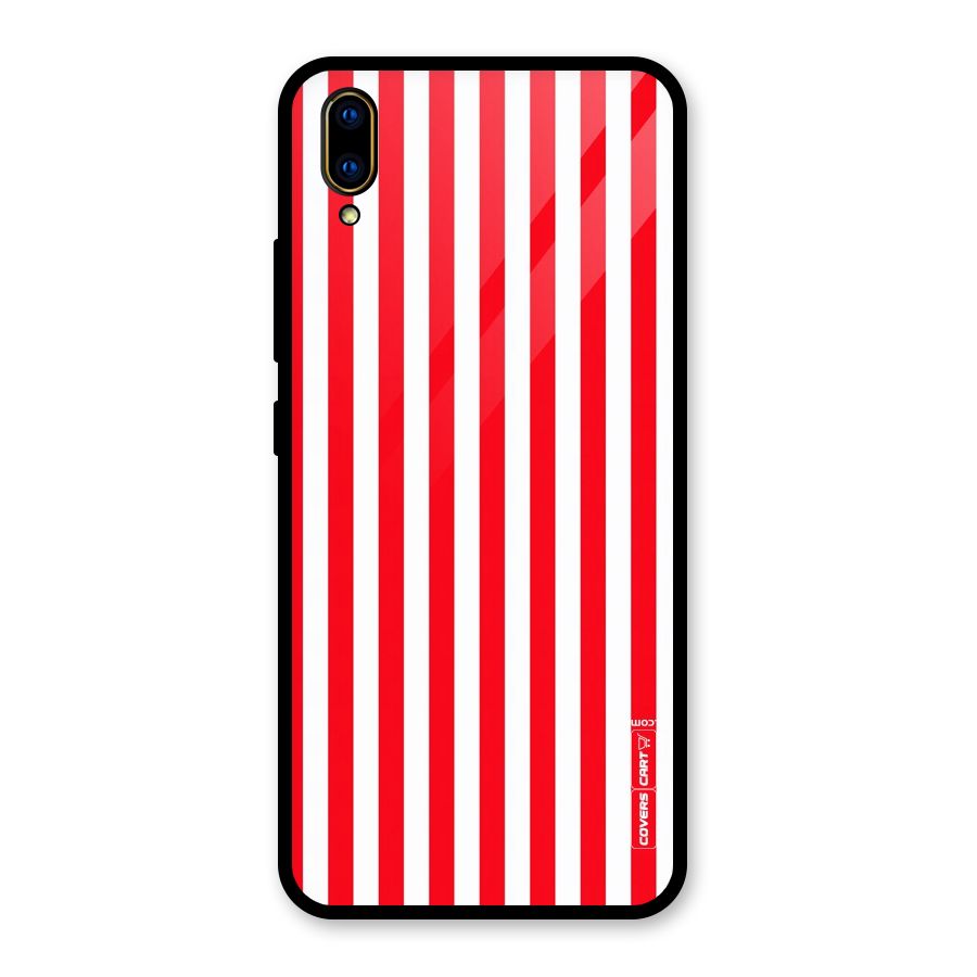 Red And White Straight Stripes Glass Back Case for Vivo V11 Pro