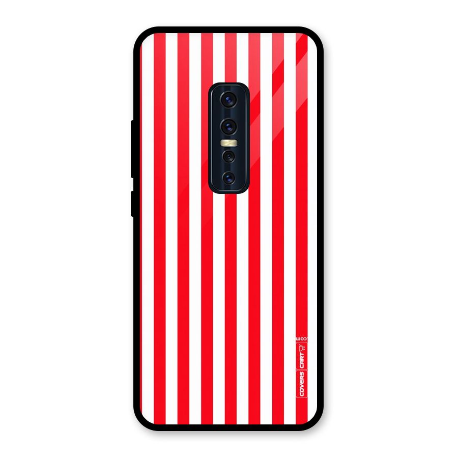 Red And White Straight Stripes Glass Back Case for Vivo V17 Pro