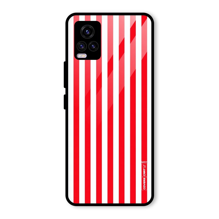 Red And White Straight Stripes Glass Back Case for Vivo V20 2021