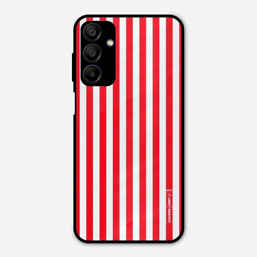 Red And White Straight Stripes Metal Back Case for Galaxy A15 5G