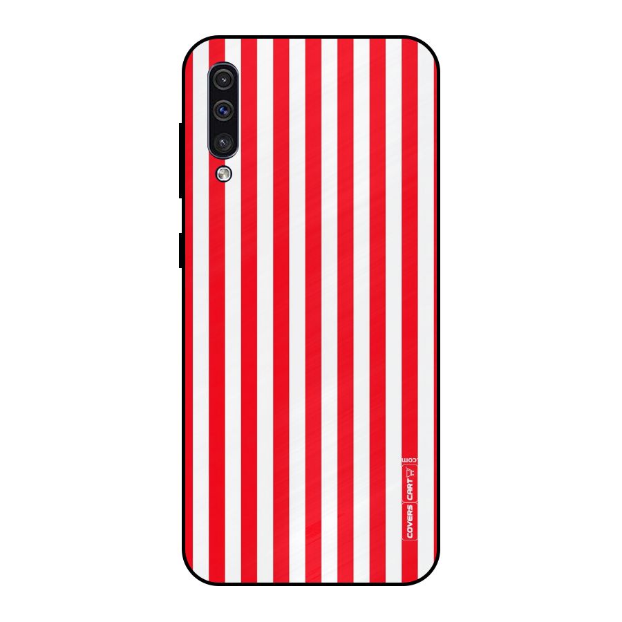Red And White Straight Stripes Metal Back Case for Galaxy A30s