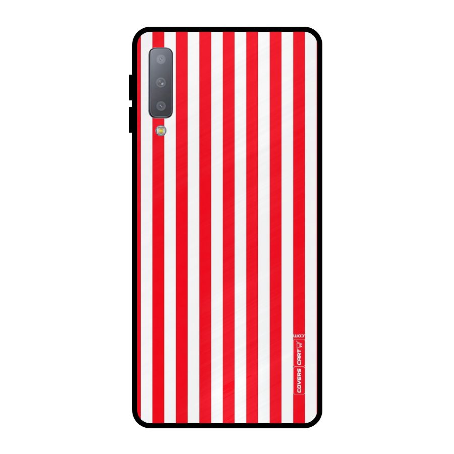 Red And White Straight Stripes Metal Back Case for Galaxy A7 (2018)