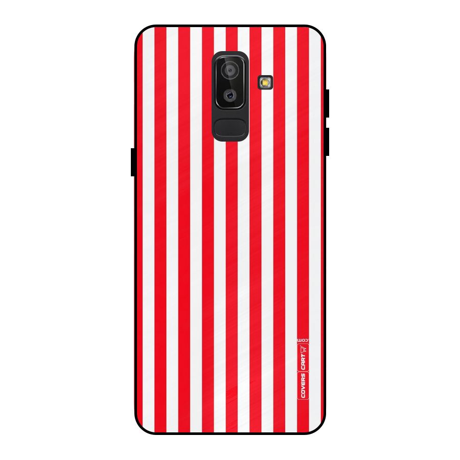 Red And White Straight Stripes Metal Back Case for Galaxy J8