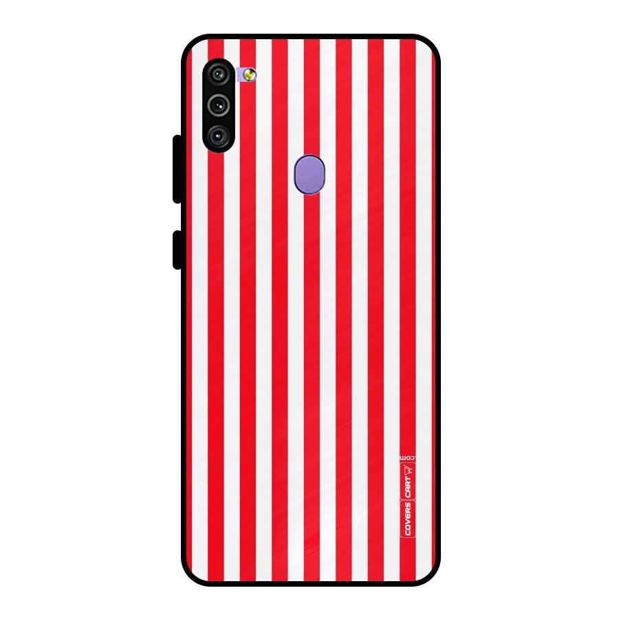 Red And White Straight Stripes Metal Back Case for Galaxy M11