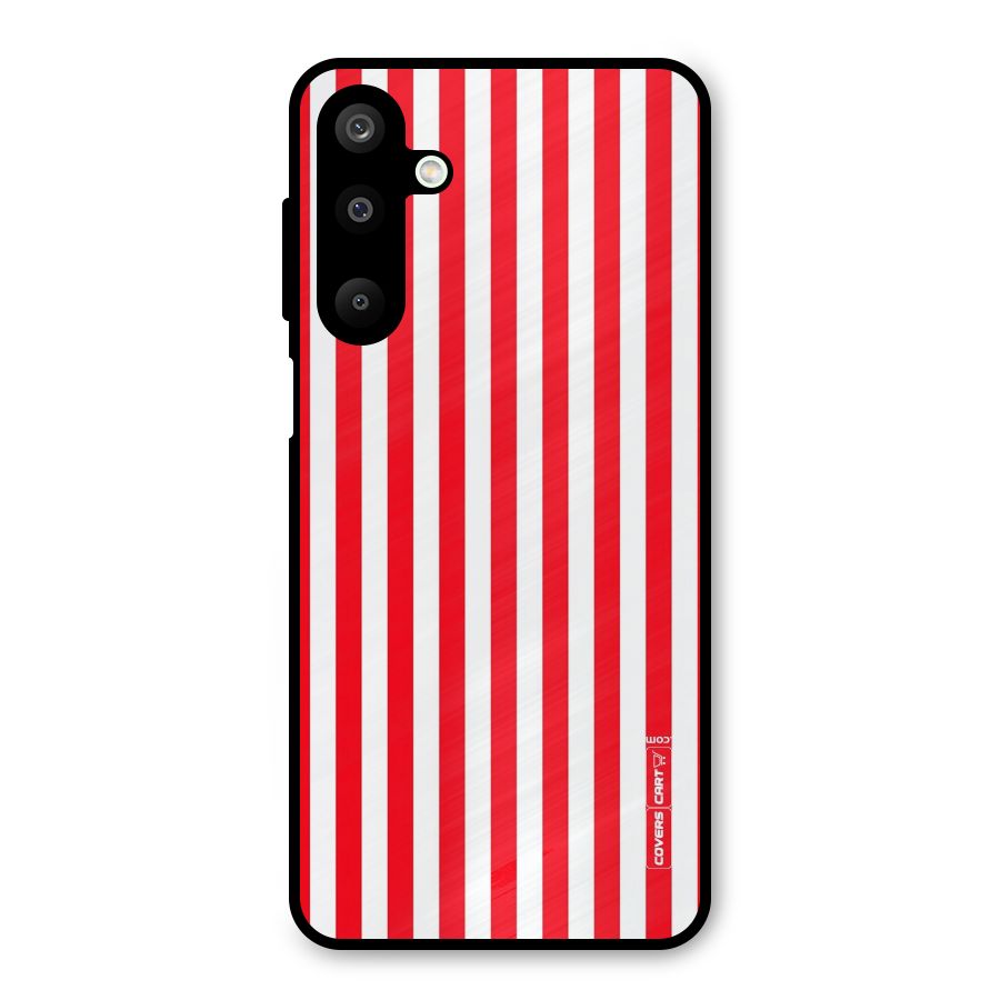 Red And White Straight Stripes Metal Back Case for Galaxy M16