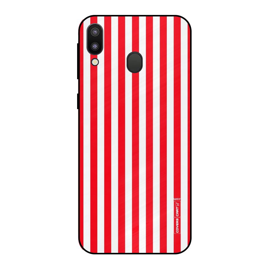 Red And White Straight Stripes Metal Back Case for Galaxy M20