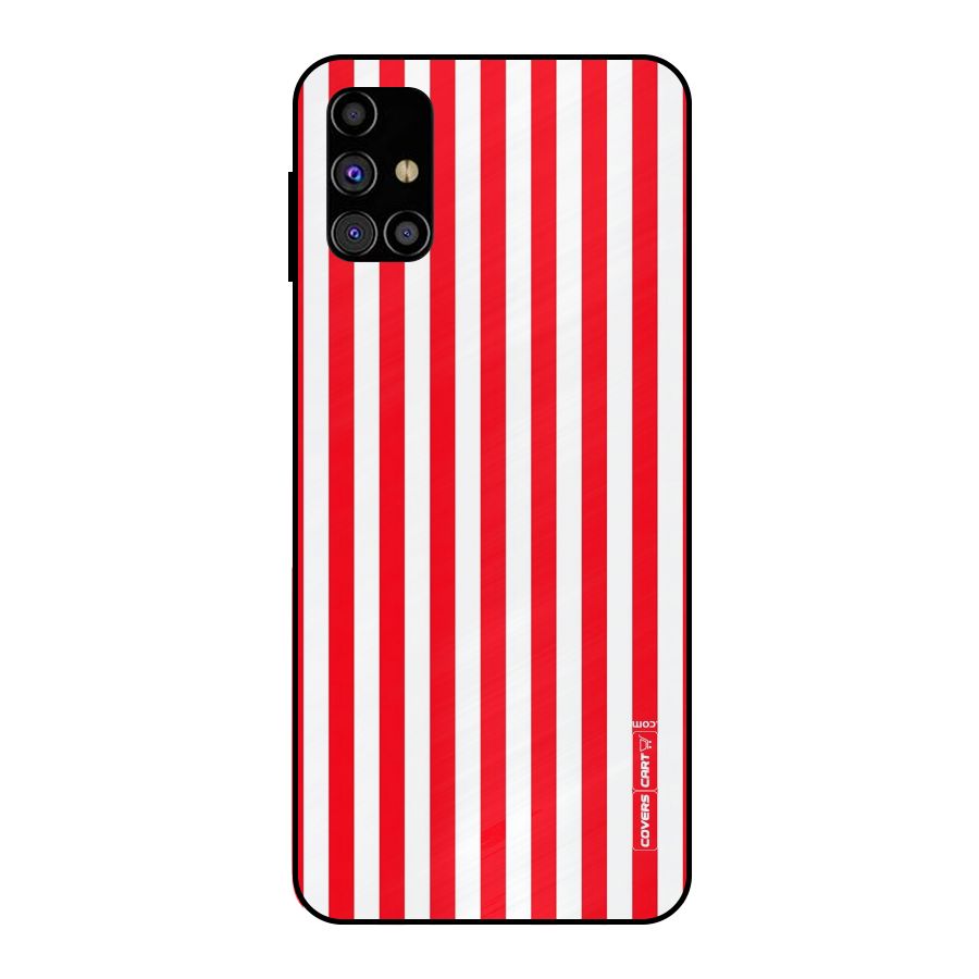 Red And White Straight Stripes Metal Back Case for Galaxy M31s