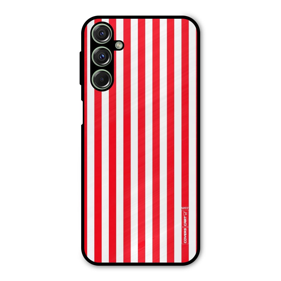 Red And White Straight Stripes Metal Back Case for Galaxy M34