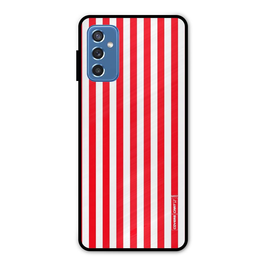 Red And White Straight Stripes Metal Back Case for Galaxy M52 5G
