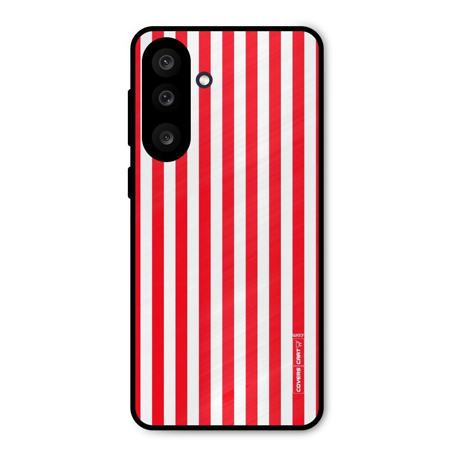 Red And White Straight Stripes Metal Back Case for Galaxy M56