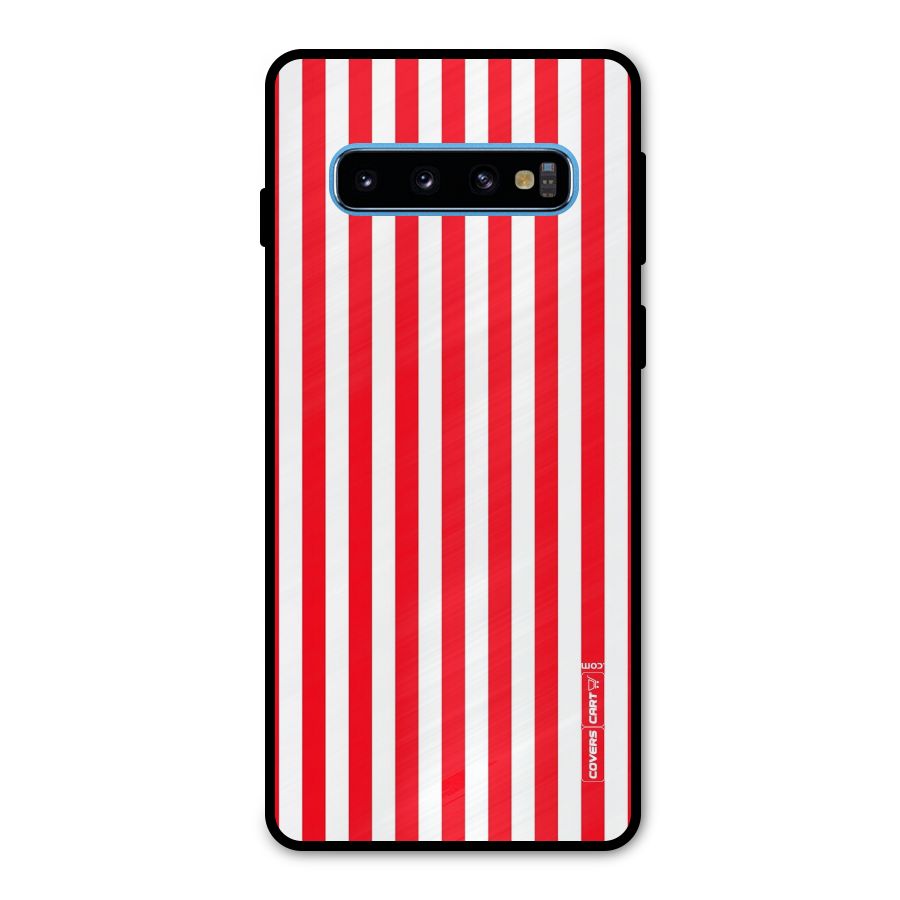 Red And White Straight Stripes Metal Back Case for Galaxy S10