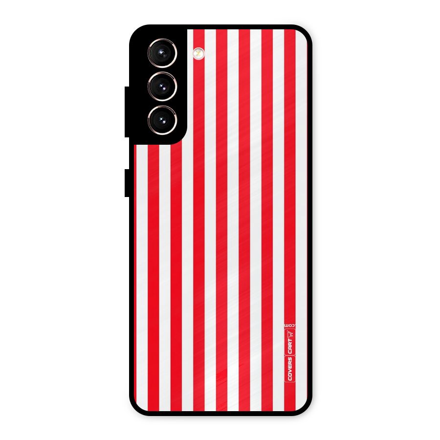 Red And White Straight Stripes Metal Back Case for Galaxy S21 5G