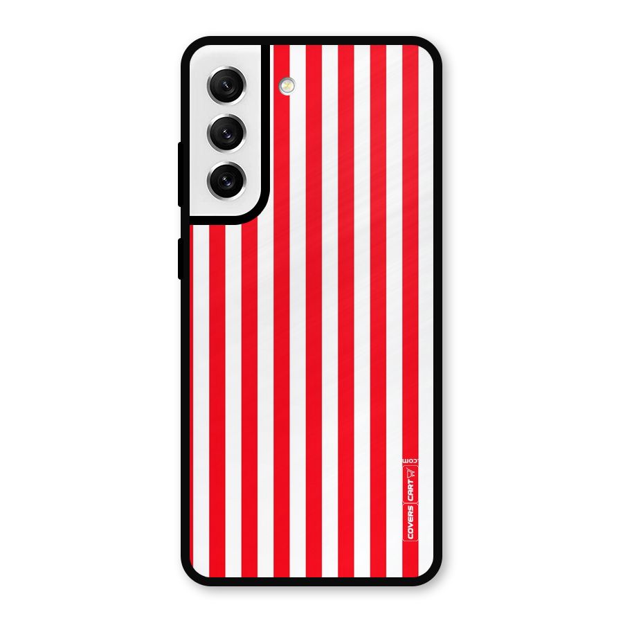 Red And White Straight Stripes Metal Back Case for Galaxy S21 FE 5G
