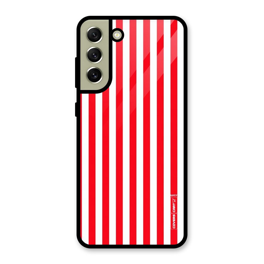 Red And White Straight Stripes Metal Back Case for Galaxy S21 FE 5G (2023)