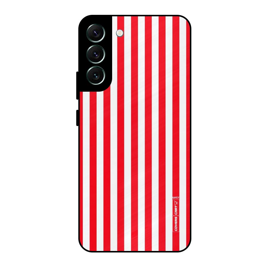 Red And White Straight Stripes Metal Back Case for Galaxy S22 Plus 5G