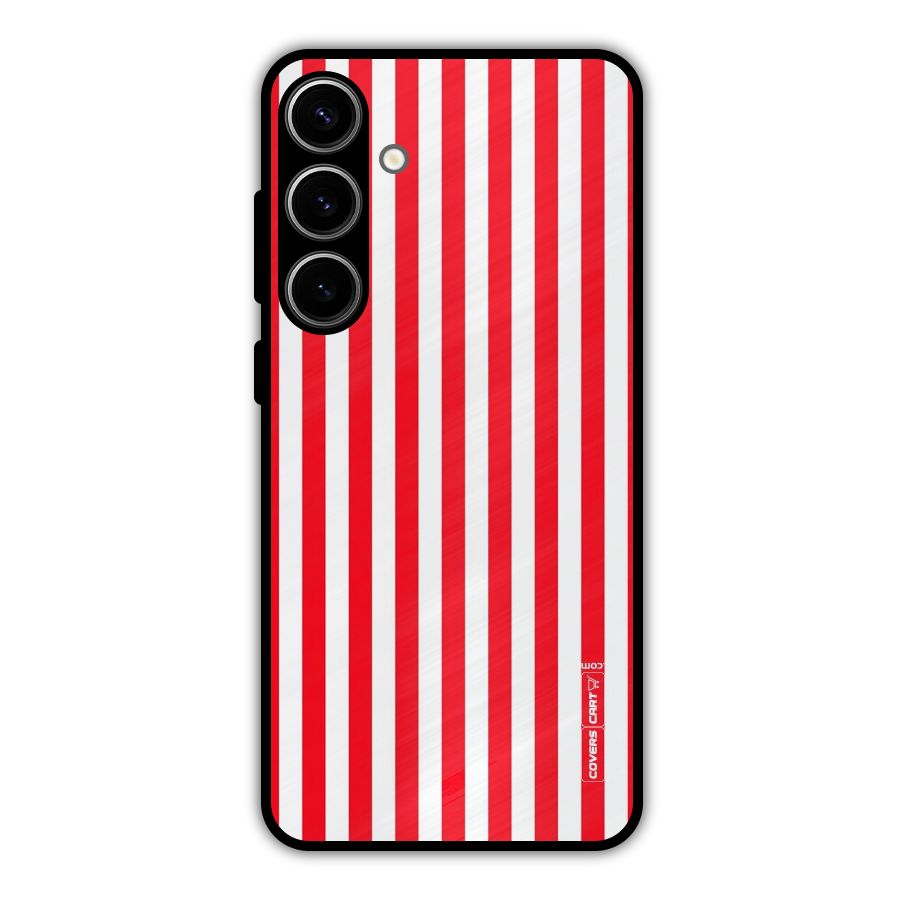 Red And White Straight Stripes Metal Back Case for Galaxy S24 Plus