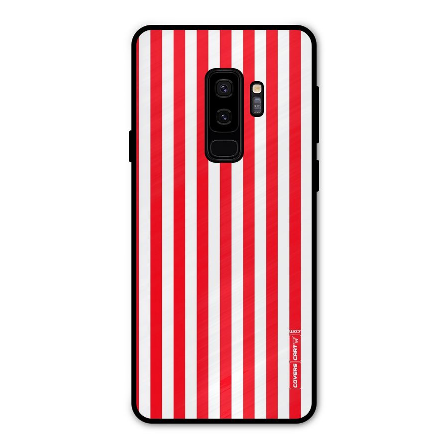 Red And White Straight Stripes Metal Back Case for Galaxy S9 Plus