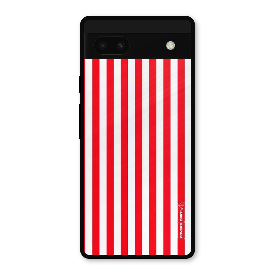 Red And White Straight Stripes Metal Back Case for Google Pixel 6a
