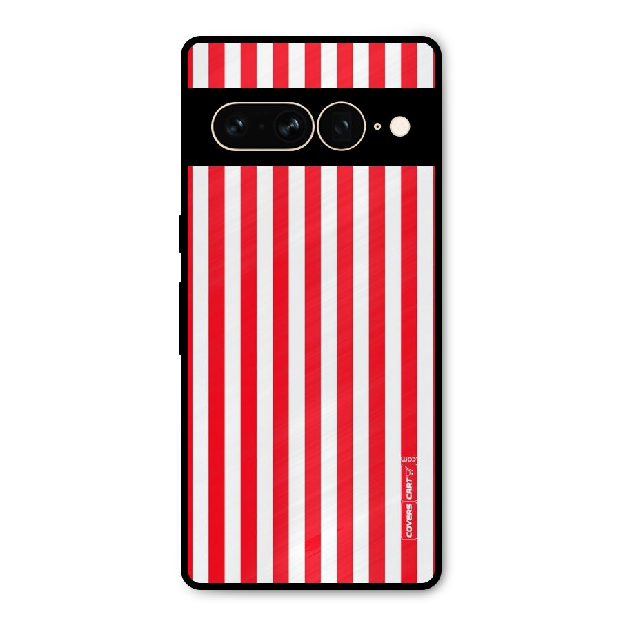 Red And White Straight Stripes Metal Back Case for Google Pixel 7 Pro